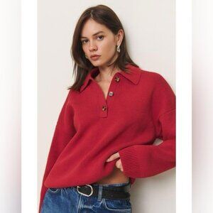 NWT Size S (P2P 23") -Reformation Cotton Brooklyn Polo Sweater (NWT US$ 218)